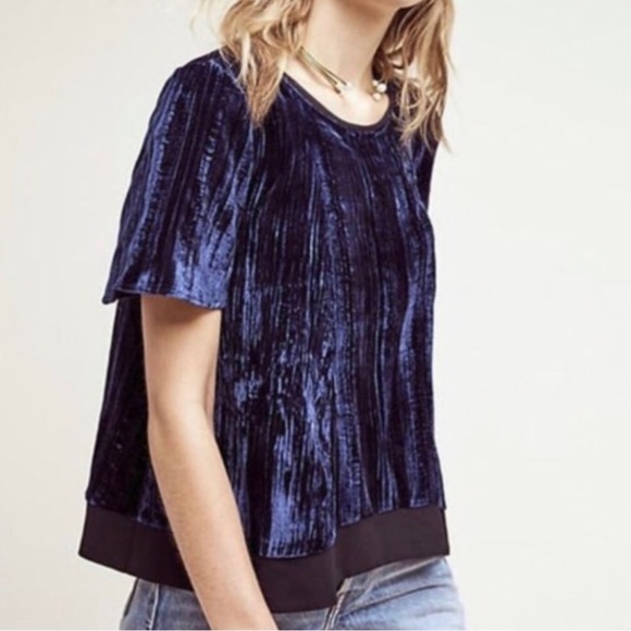 Maeve Tops - Maeve Blue Velvet Pullover Blouse Size Small